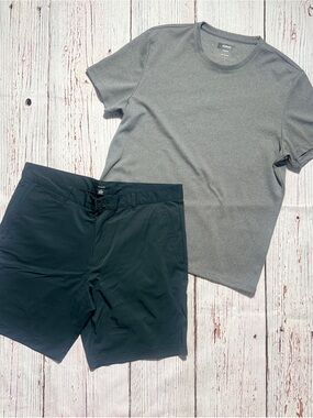 Alfani Men’s Navy Chino Shorts Crew Neck Tee Gray Navy Outfit Golf Set